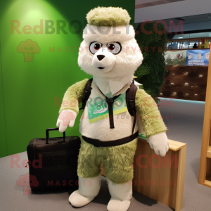 Olive Alpaca mascot costume character dressed with a Windbreaker and Briefcases