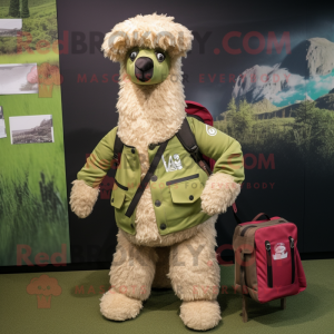 Olive Alpaca mascot costume character dressed with a Windbreaker and Briefcases