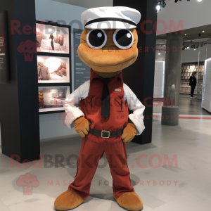 Rust Snake mascot costume character dressed with a Chinos and Cummerbunds