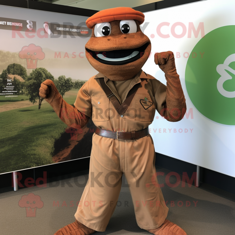 Rust Snake mascot costume character dressed with a Chinos and Cummerbunds Rust Snake mascot costume character dressed with a Chinos and Cummerbunds
