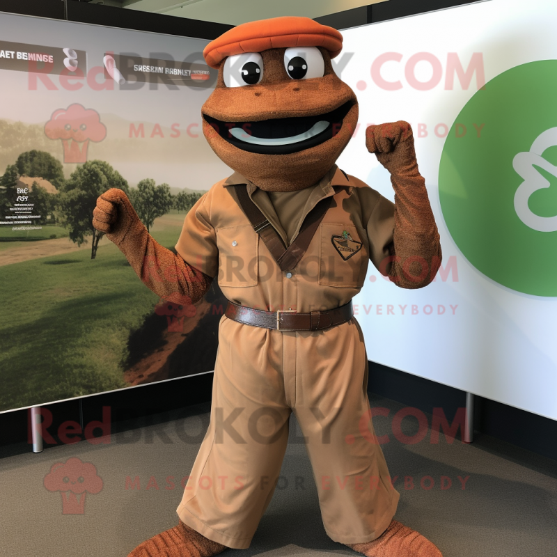 Rust Snake mascot costume character dressed with a Chinos and Cummerbunds