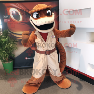 Rust Snake mascot costume character dressed with a Chinos and Cummerbunds