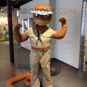 Rust Snake mascot costume character dressed with a Chinos and Cummerbunds