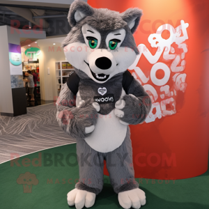 Gray Say Wolf mascot costume character dressed with a Rash Guard and Shawls