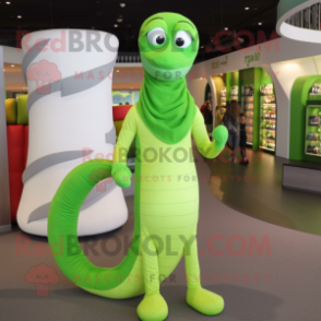 Lime Green Snake mascot costume character dressed with a Henley Shirt and Beanies