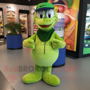 Lime Green Snake mascot costume character dressed with a Henley Shirt and Beanies