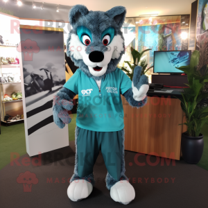 Teal Wolf maskot kostyme...