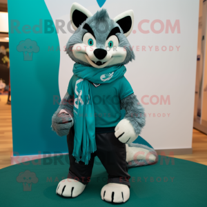 Teal Wolf maskot kostym...