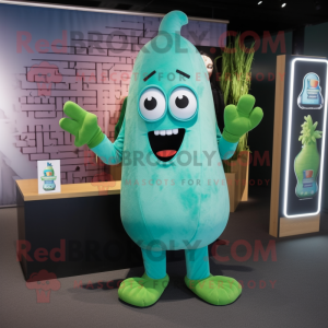 Cyan Cucumber mascot costume character dressed with a V-Neck Tee and Anklets