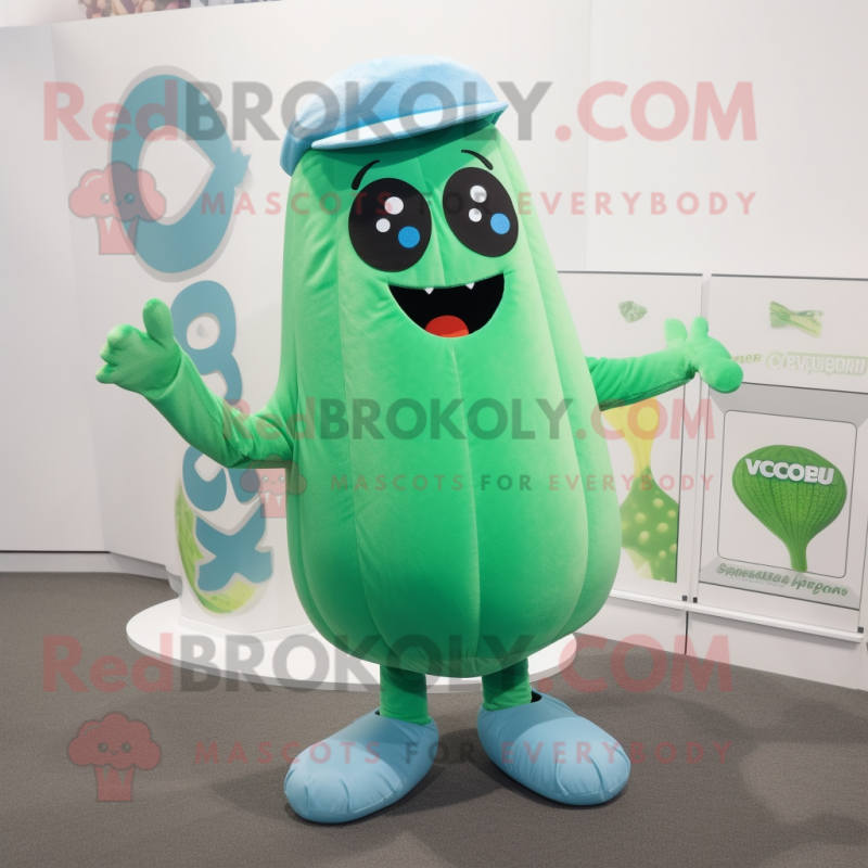 Cyan Cucumber mascot costume character dressed with a V-Neck Tee and Anklets Cyan Cucumber mascot costume character dressed with a V-Neck Tee and Anklets
