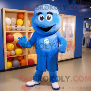 Maskot karakter af en blå...