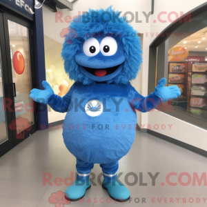 Maskot karakter af en blå...