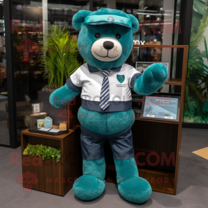 Teal teddybeer mascotte...