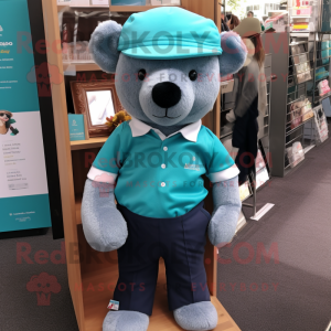 Teal teddybeer mascotte...