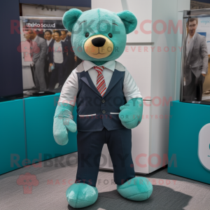 Teal teddybeer mascotte...