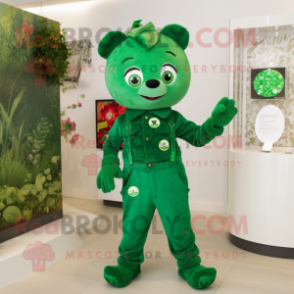 Forest Green Bracelet mascot costume character dressed with a Dungarees and Brooches