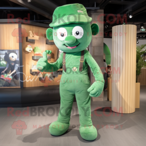 Forest Green Bracelet mascot costume character dressed with a Dungarees and Brooches