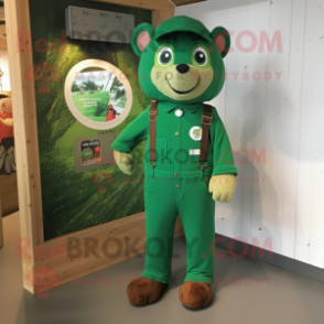 Forest Green Bracelet mascot costume character dressed with a Dungarees and Brooches