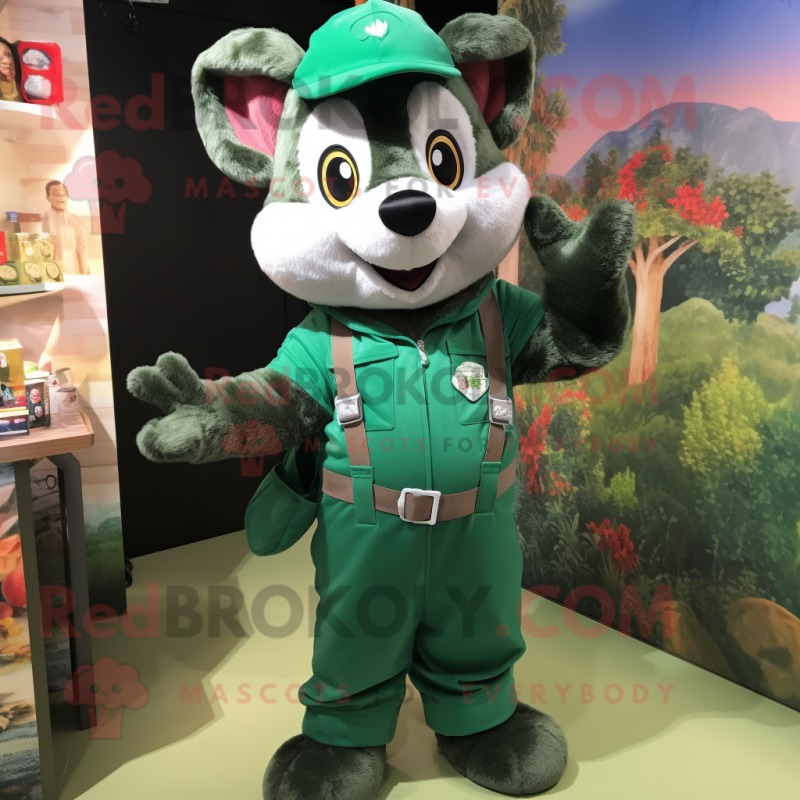 Forest Green Bracelet mascot costume character dressed with a Dungarees and Brooches Forest Green Bracelet mascot costume character dressed with a Dungarees and Brooches