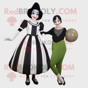 Olive Mime mascot costume character dressed with a Ball Gown and Shoe clips