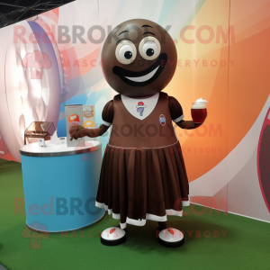 Brown Soccer Ball mascot costume character dressed with a Cocktail Dress and Rings