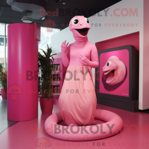 Maskotkarakter av en rosa...