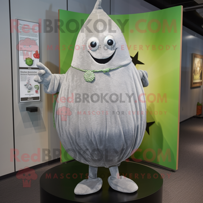 Silver Melon mascot costume character dressed with a Henley Tee and Shawl pins