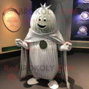 Silver Melon mascot costume character dressed with a Henley Tee and Shawl pins