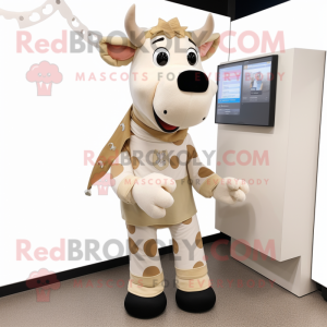 Beige Cow maskot drakt...