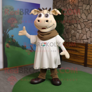 Beige Cow mascot costume character dressed with a Playsuit and Scarves