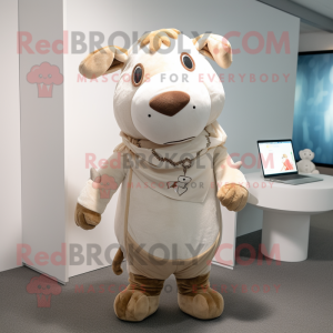 Beige Cow mascot costume character dressed with a Playsuit and Scarves