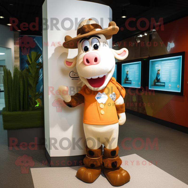 Beige Cow mascot costume character dressed with a Playsuit and Scarves Beige Cow mascot costume character dressed with a Playsuit and Scarves