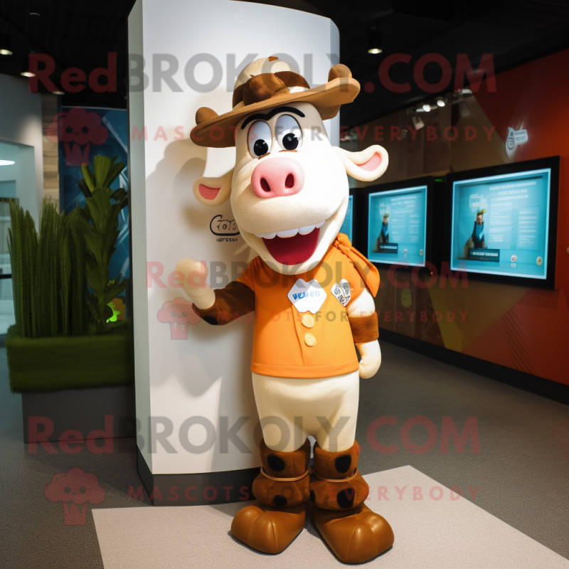 Beige Cow mascot costume character dressed with a Playsuit and Scarves