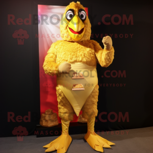 Gold Tandoori Chicken mascot costume character dressed with a Shorts and Foot pads