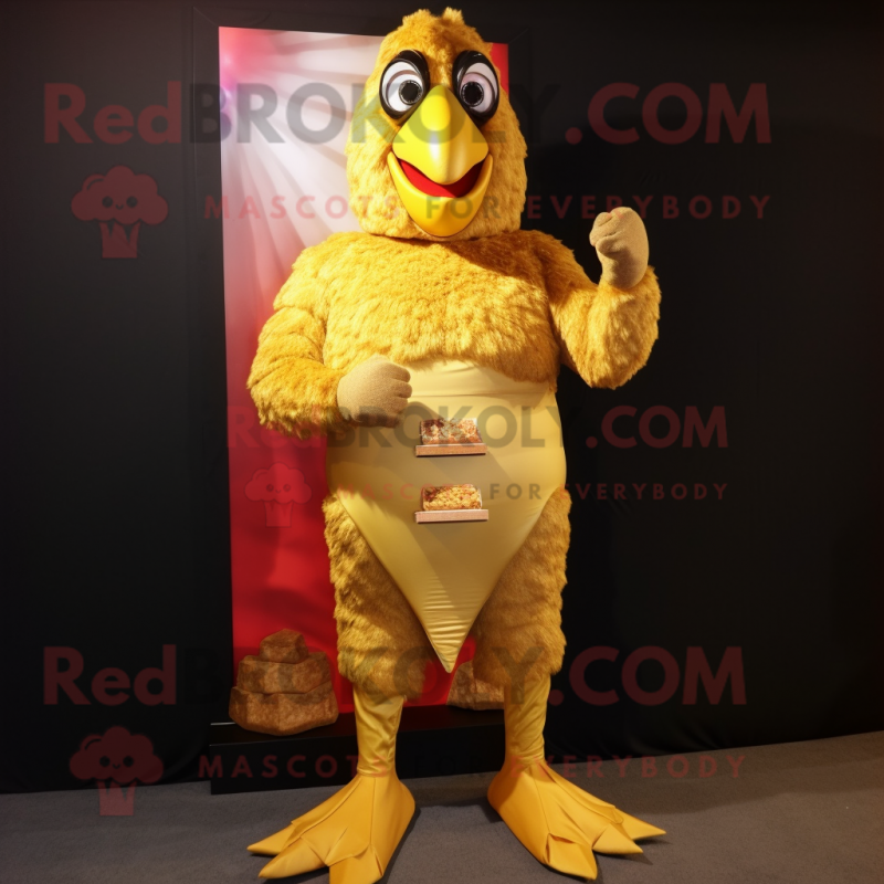 Gold Tandoori Chicken mascot costume character dressed with a Shorts and Foot pads Gold Tandoori Chicken mascot costume character dressed with a Shorts and Foot pads