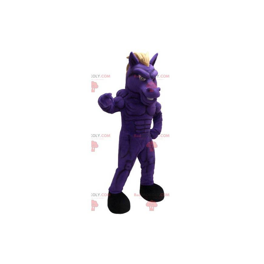Mascotte de cheval violet très musclé - Redbrokoly.com