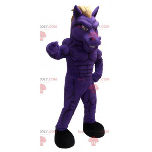 Mascotte de cheval violet très musclé - Redbrokoly.com