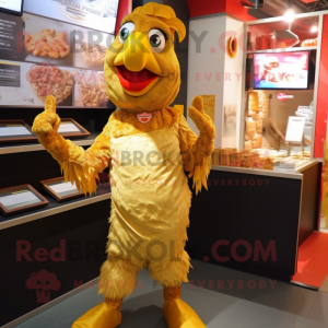 Gold Tandoori Chicken mascot costume character dressed with a Shorts and Foot pads