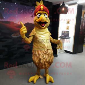 Gold Tandoori Chicken mascot costume character dressed with a Shorts and Foot pads
