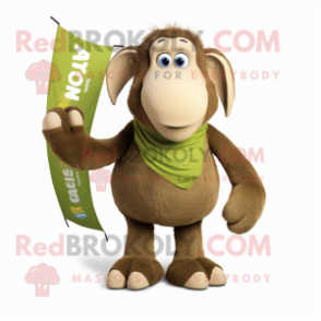 Olive Mammoth mascot costume character dressed with a Skinny Jeans and Scarves