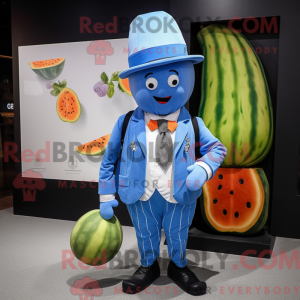 Maskot karakter av en blå...