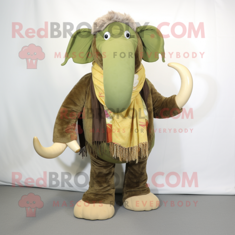 Olive Mammoth mascot costume character dressed with a Skinny Jeans and Scarves