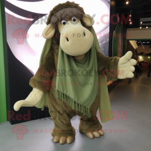 Olive Mammoth mascot costume character dressed with a Skinny Jeans and Scarves