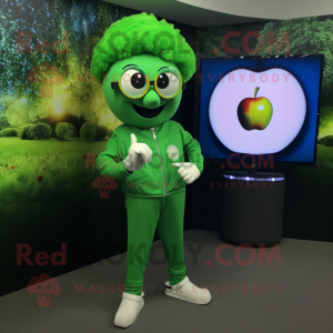 Forest Green Apple mascot costume character dressed with a Midi Dress and Digital watches