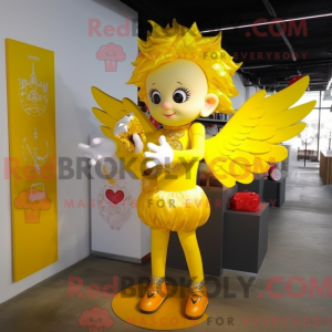 Maskot karakter af en gul...