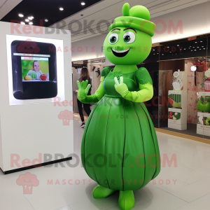 Forest Green Apple mascot costume character dressed with a Midi Dress and Digital watches