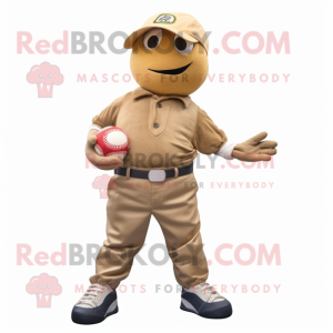 Tan Petanque Ball mascot costume character dressed with a Corduroy Pants and Beanies