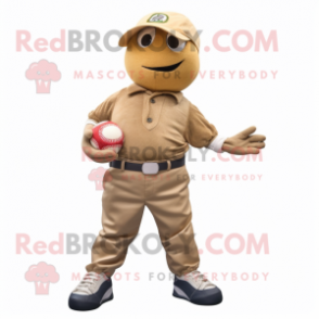 Tan Petanque Ball mascot costume character dressed with a Corduroy Pants and Beanies