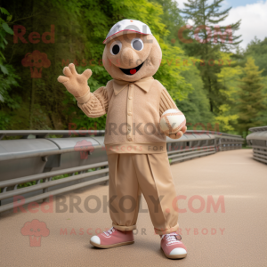 Tan Petanque Ball mascot costume character dressed with a Corduroy Pants and Beanies