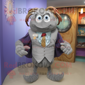 Gray Hermit Crab mascot costume character dressed with a Waistcoat and Tie pins